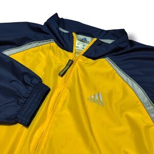 Vintage Adidas Jacket Windbreaker Sports Soccer Yellow Navy Zip Mens XL 90s Y2K